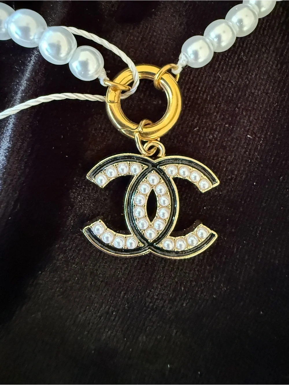 ChaneI Gold & White Pearl Logo Pendant Necklace - Picture 1 of 7